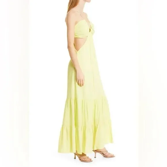 Nicole Miller Asymmetric Neck Silk Blend Slip Dress in Lemon - Size XL NWOT - Picture 3 of 11
